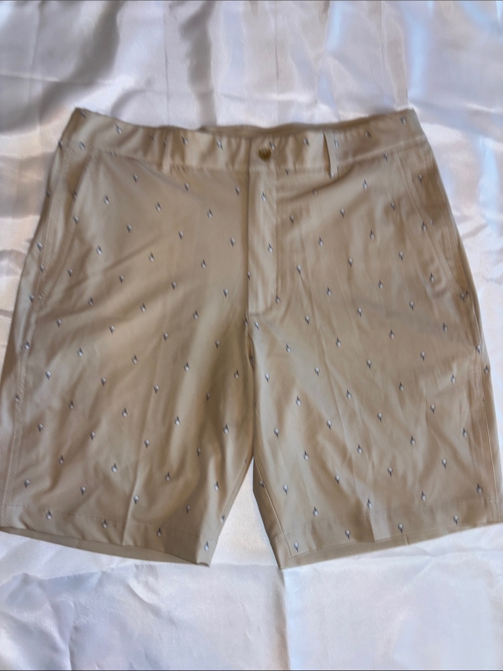 Men's Tan Flat-Front Shorts with Subtle ball & tee Motif